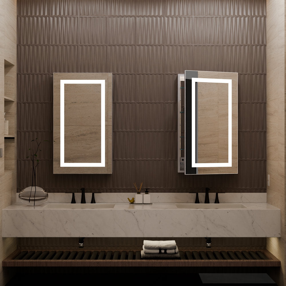 Ambiance LED Mirrored Cabinet in bathroom.