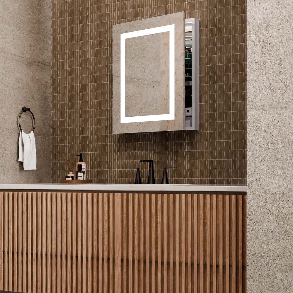 Ambiance LED Mirrored Cabinet in bathroom.