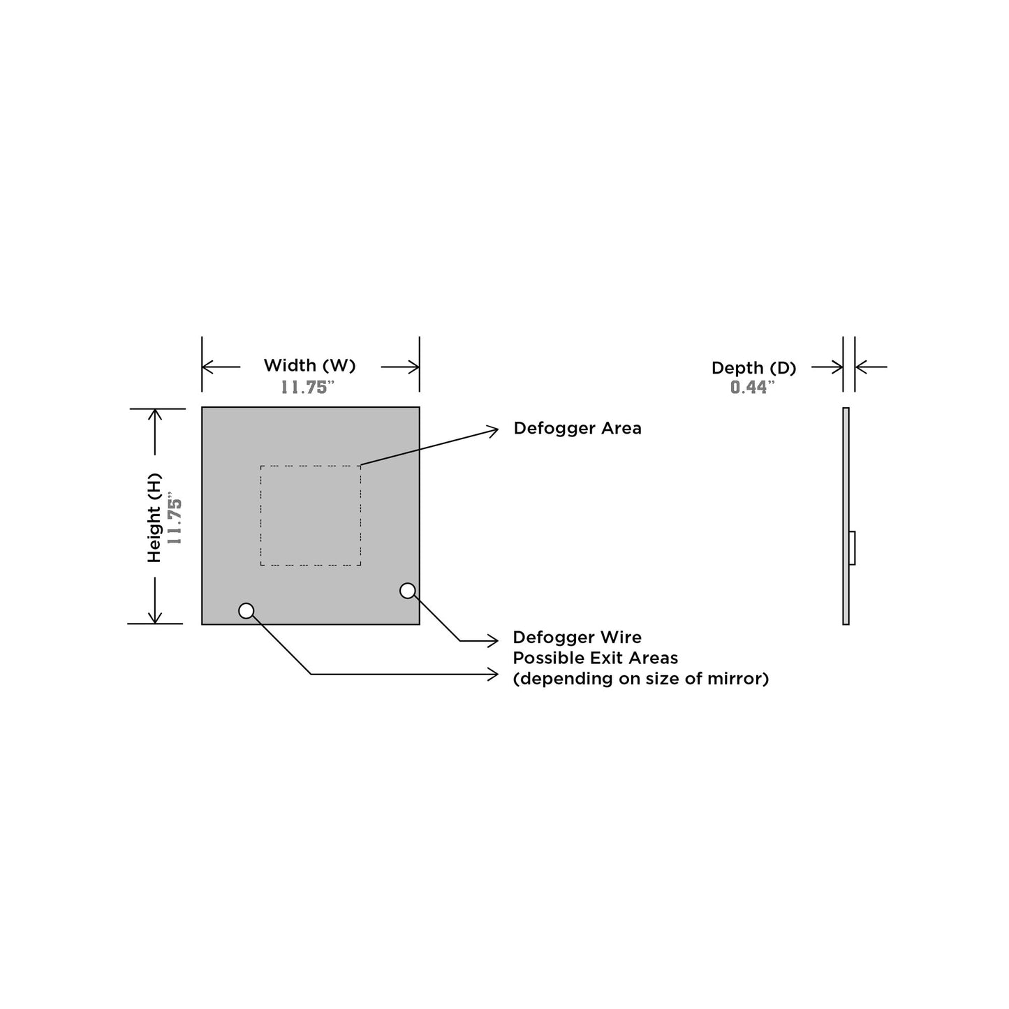 Aqua LED Fog Free Mirror - line drawing.
