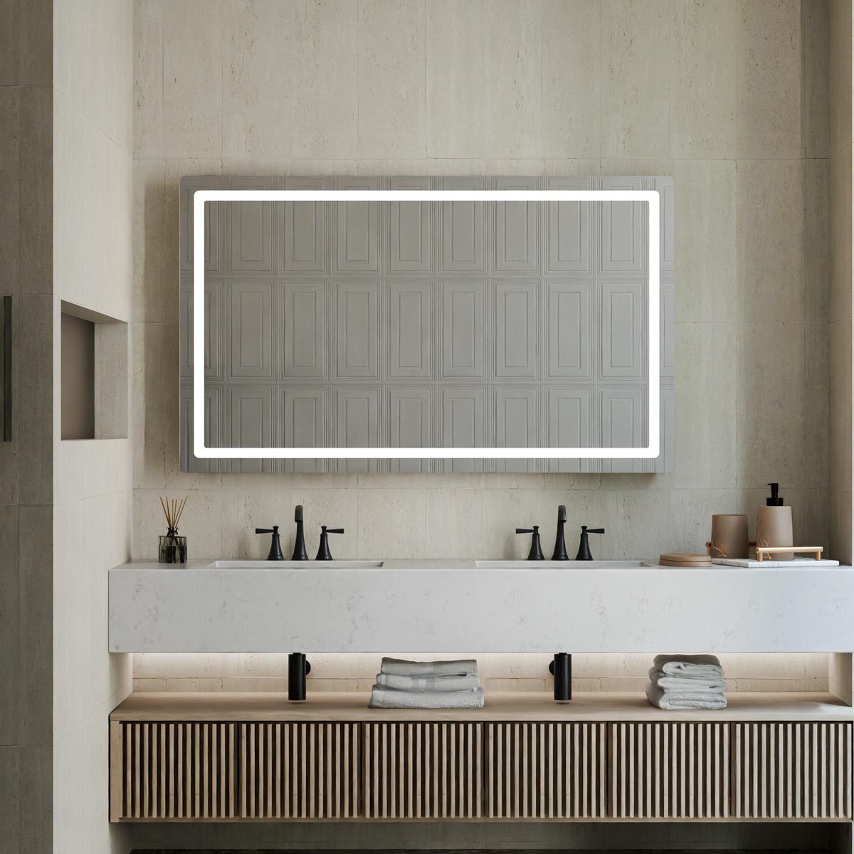 Aria LED Lighted Mirror in bathroom.