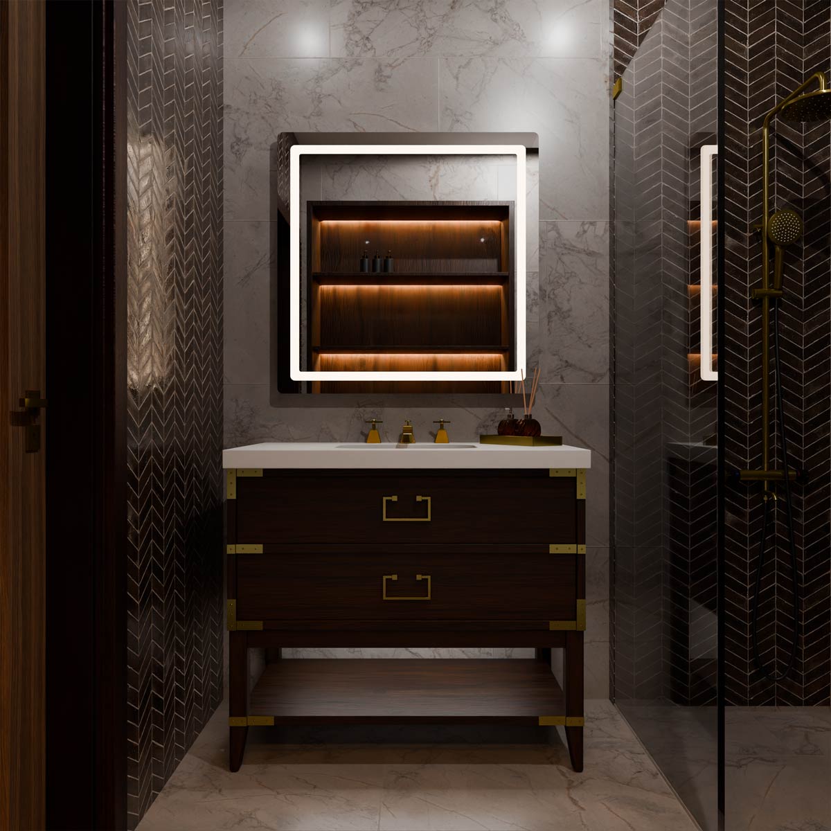Aria LED Lighted Mirror in bathroom.