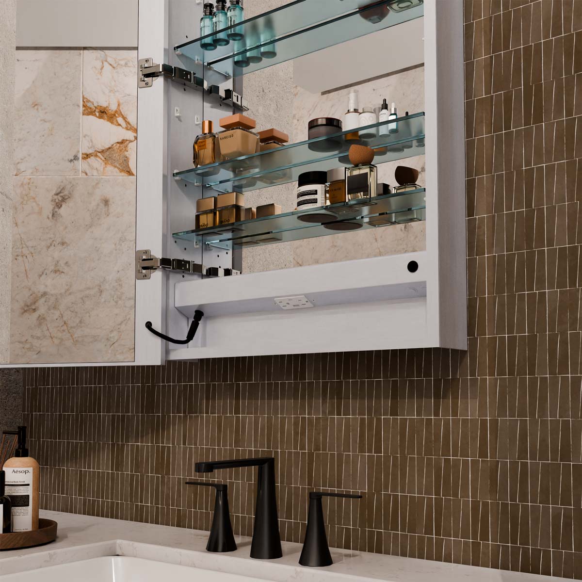 Ascension LED Mirrored Cabinet in Detail.