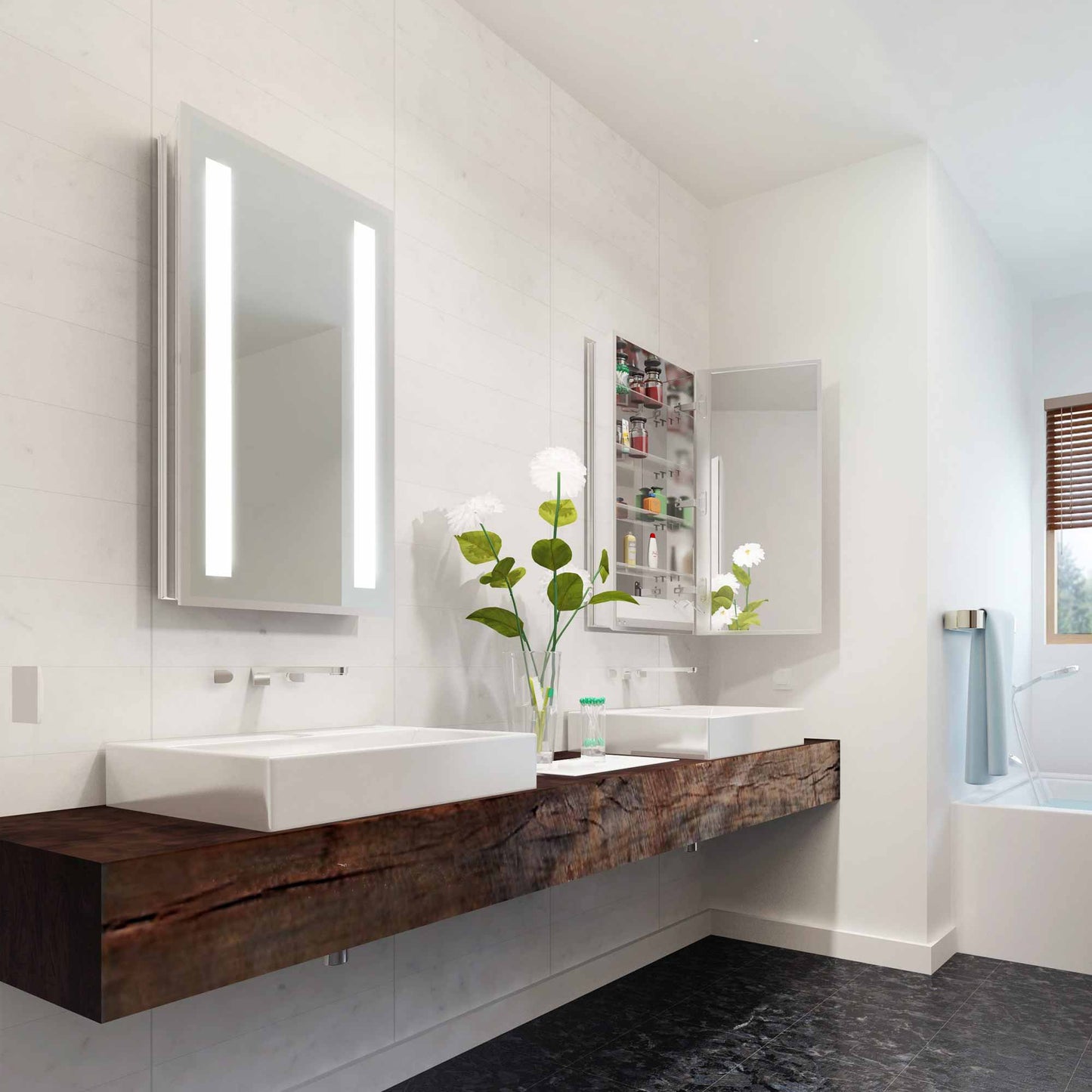 Ascension LED Mirrored Cabinet in bathroom.