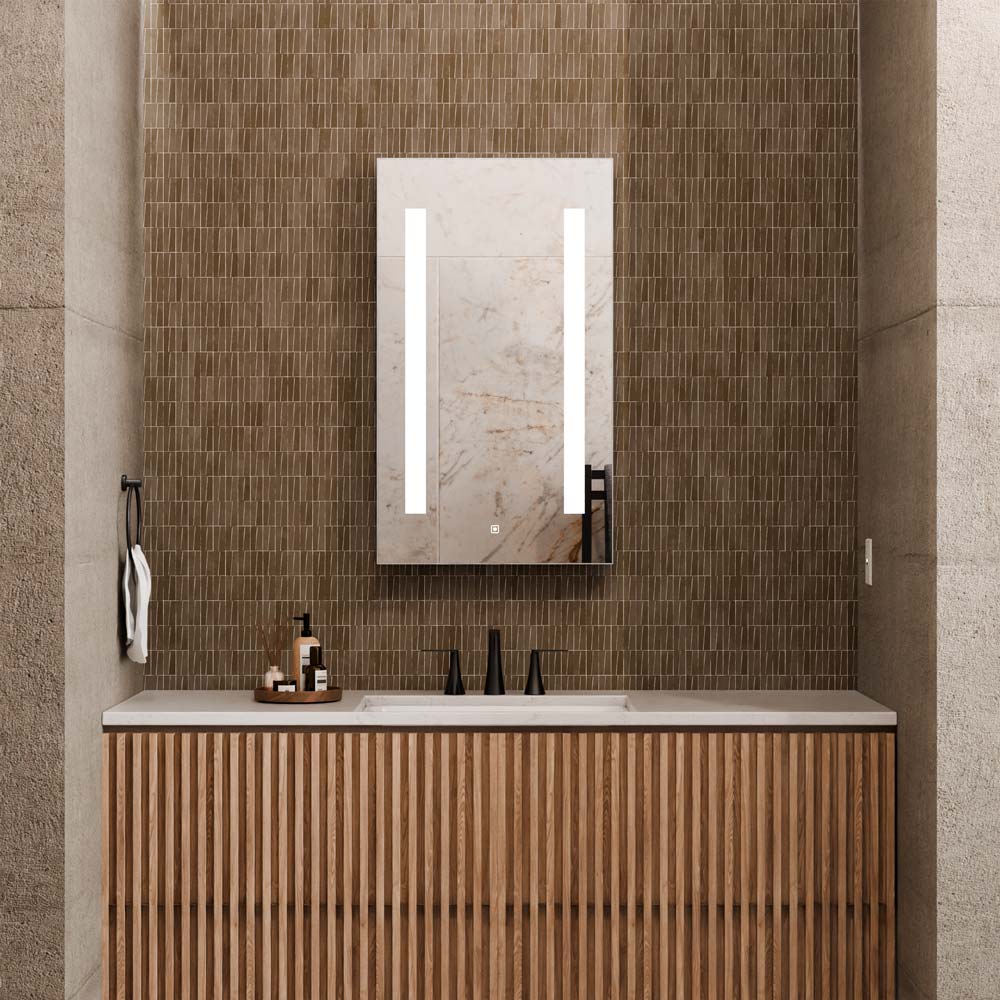 Ascension LED Mirrored Cabinet in bathroom.