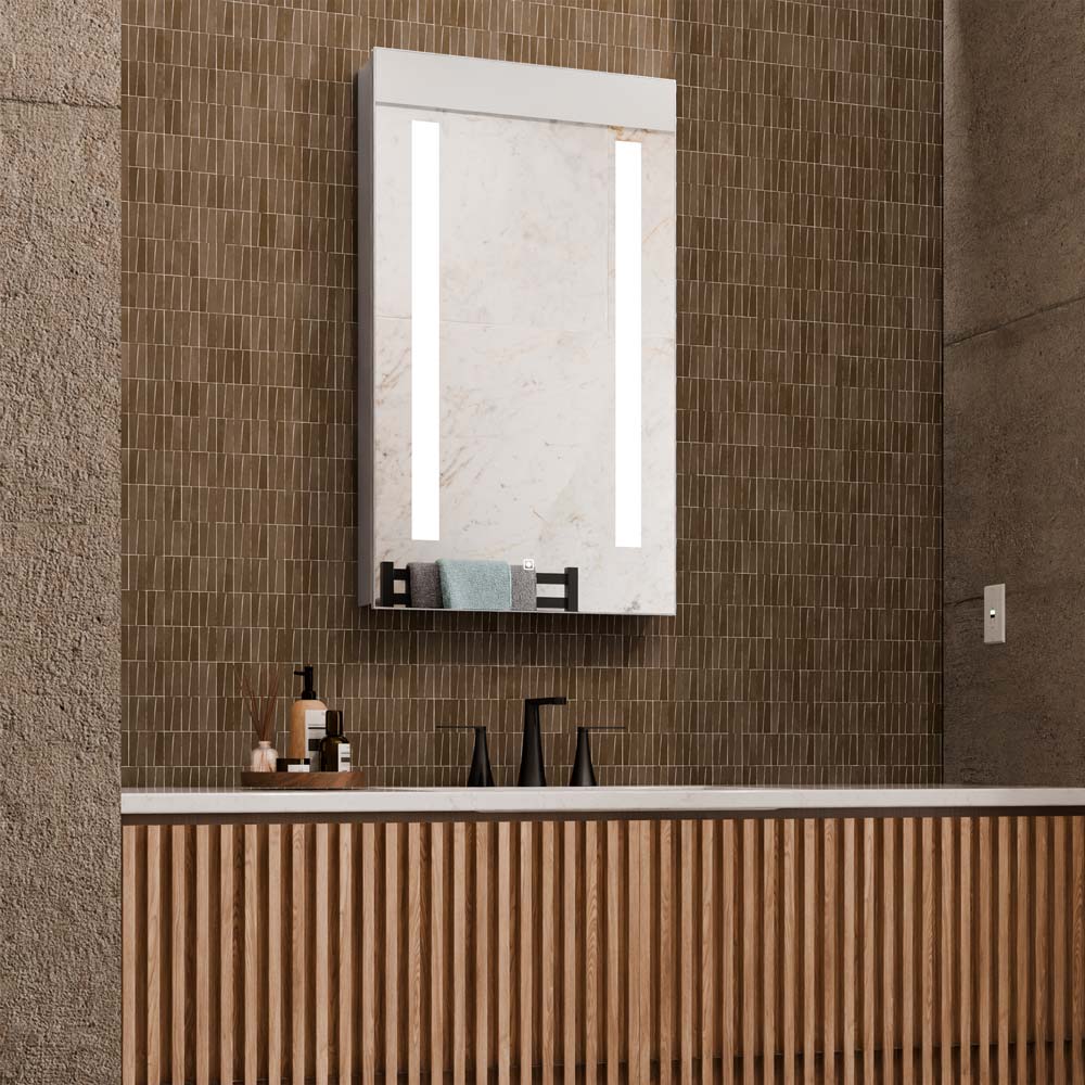 Ascension LED Mirrored Cabinet in bathroom.