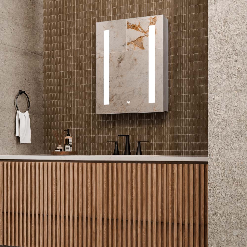 Ascension LED Mirrored Cabinet in bathroom.