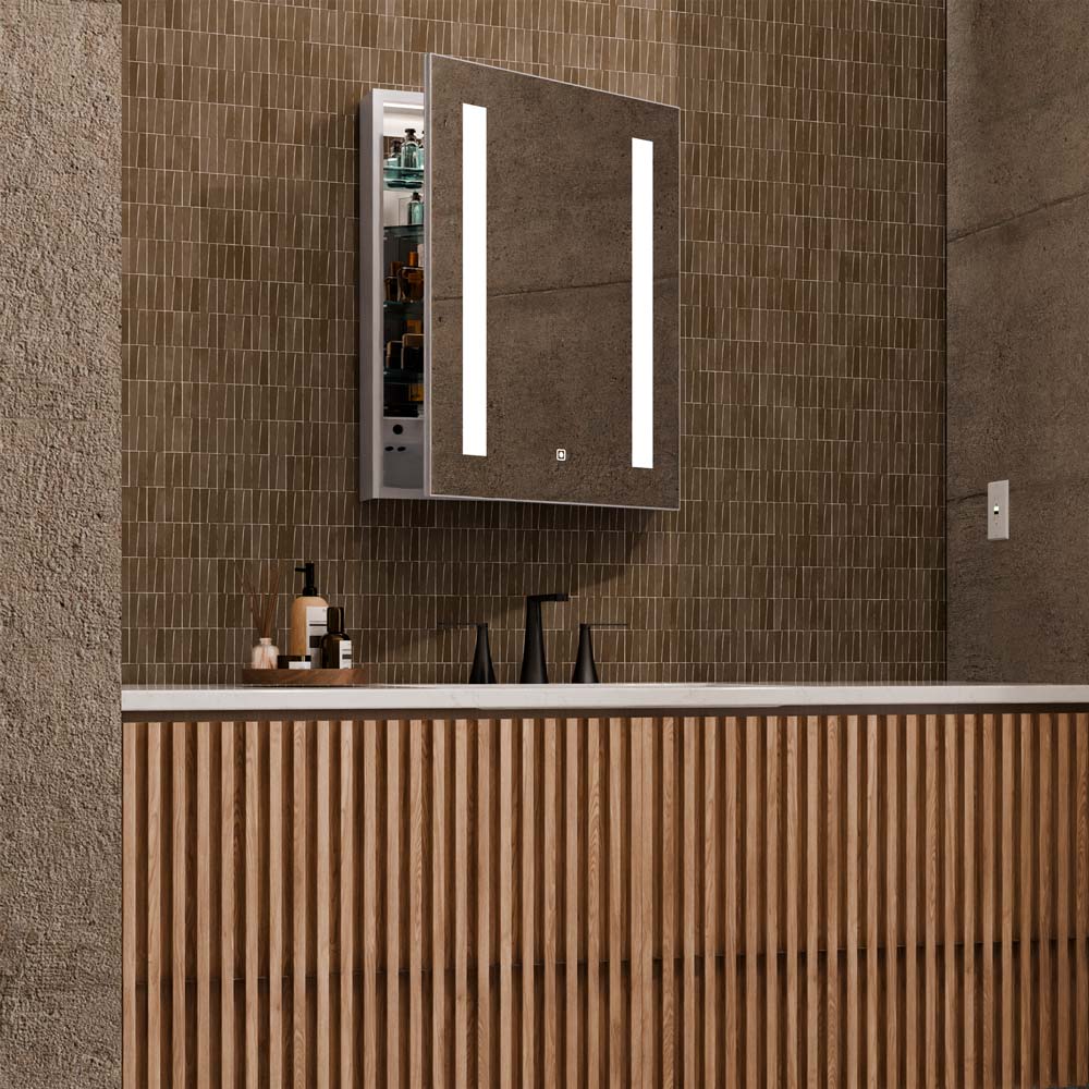 Ascension LED Mirrored Cabinet in bathroom.
