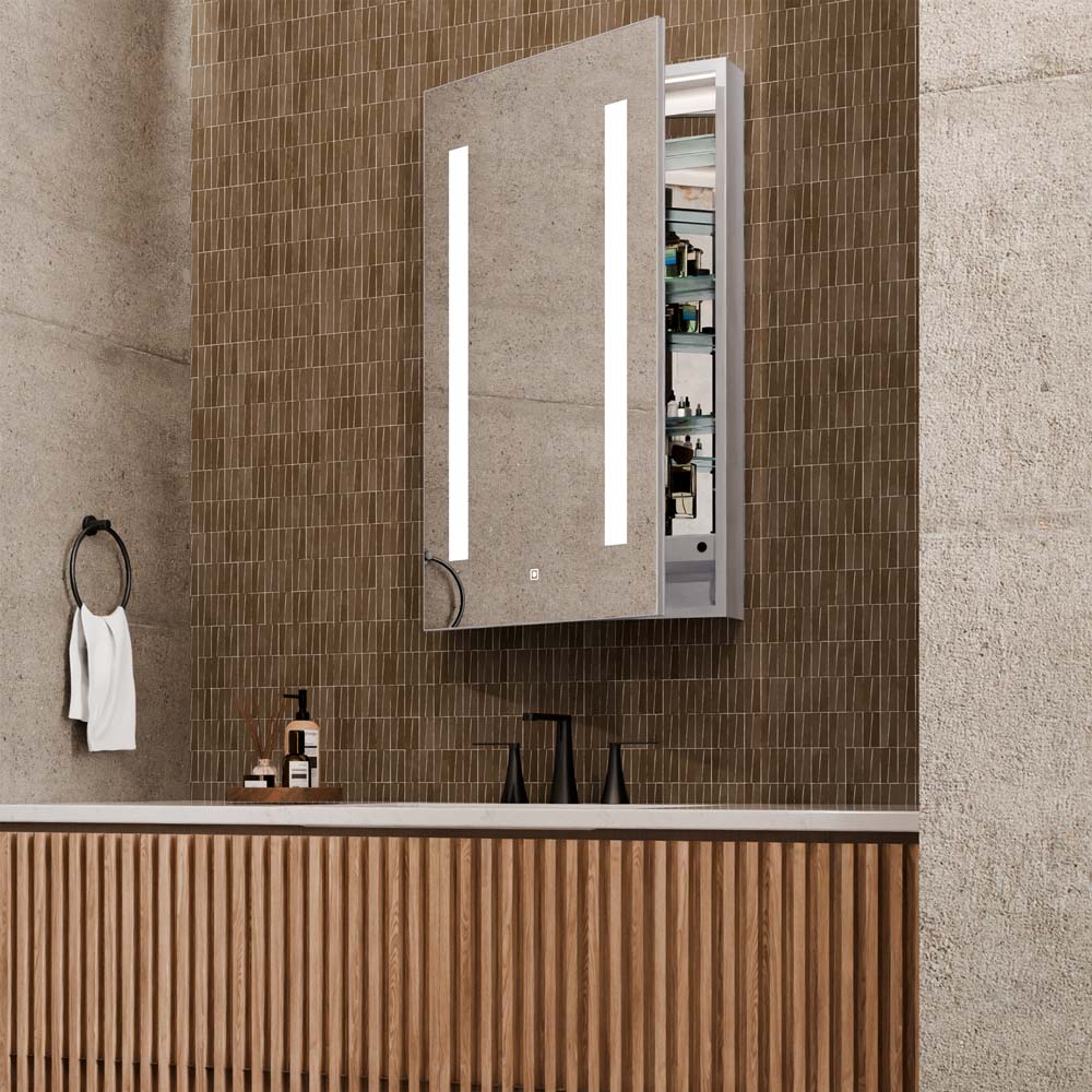 Ascension LED Mirrored Cabinet in bathroom.