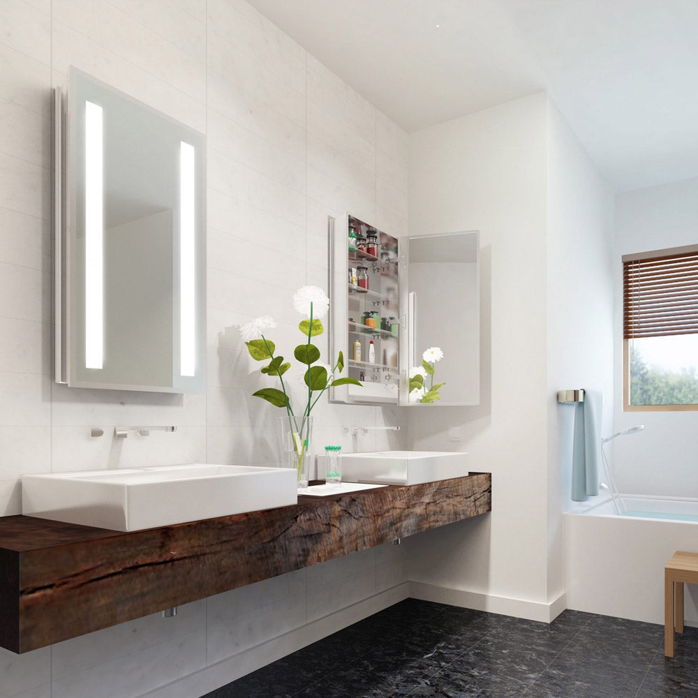 Ascension LED Wardrobe Mirror in bathroom.