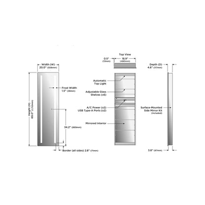 Ascension LED Wardrobe Mirror - line drawing.