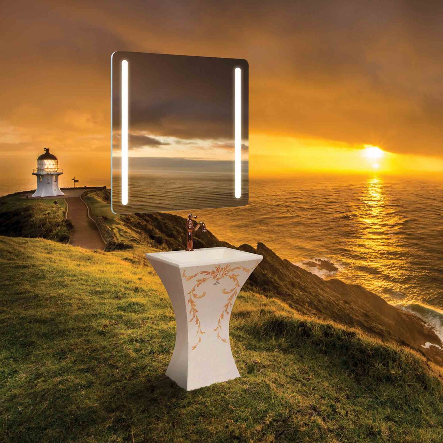 Bela LED Lighted Mirror Outside Area.