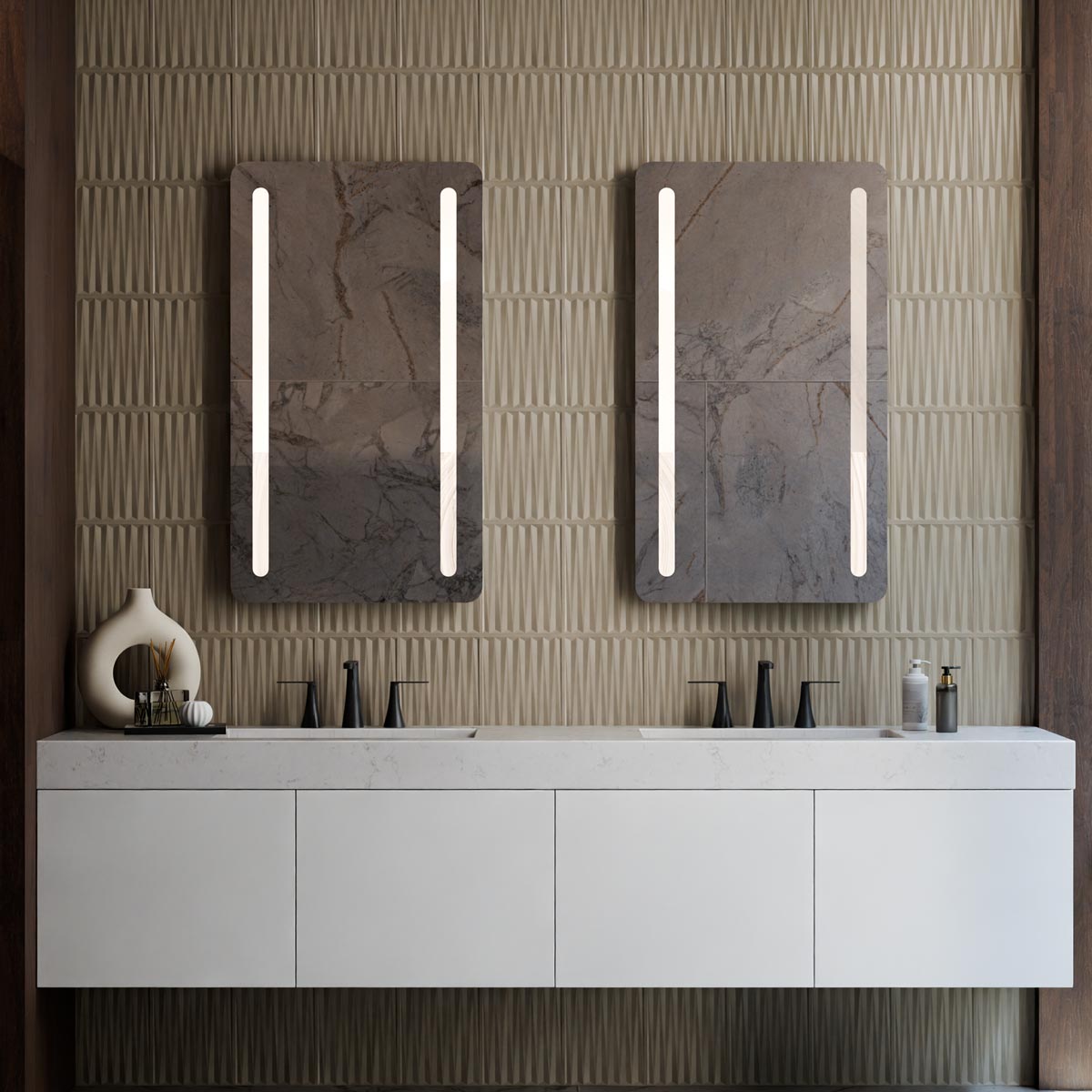 Bela LED Lighted Mirror in bathroom.