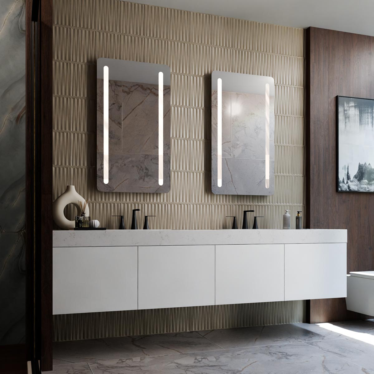 Bela LED Lighted Mirror in bathroom.