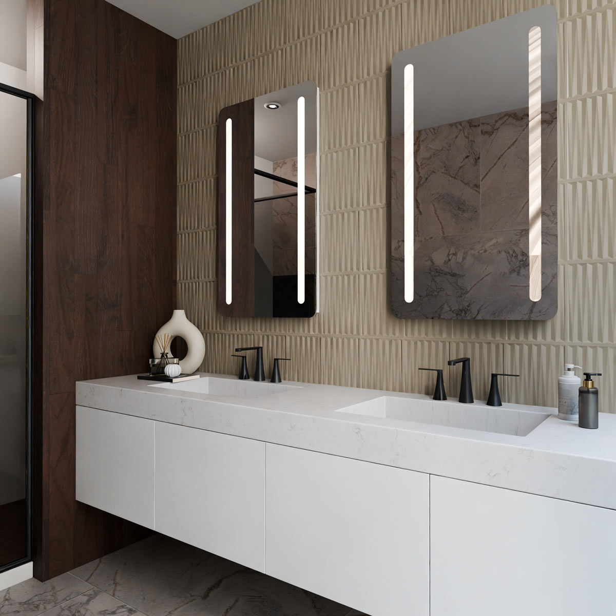 Bela LED Lighted Mirror in bathroom.