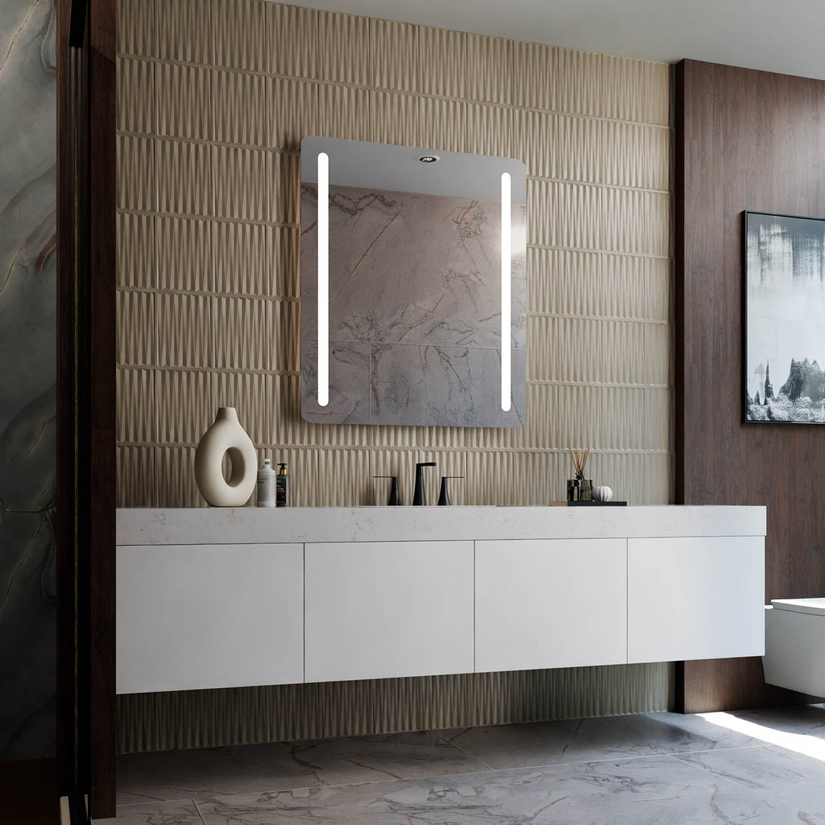 Bela LED Lighted Mirror in bathroom.