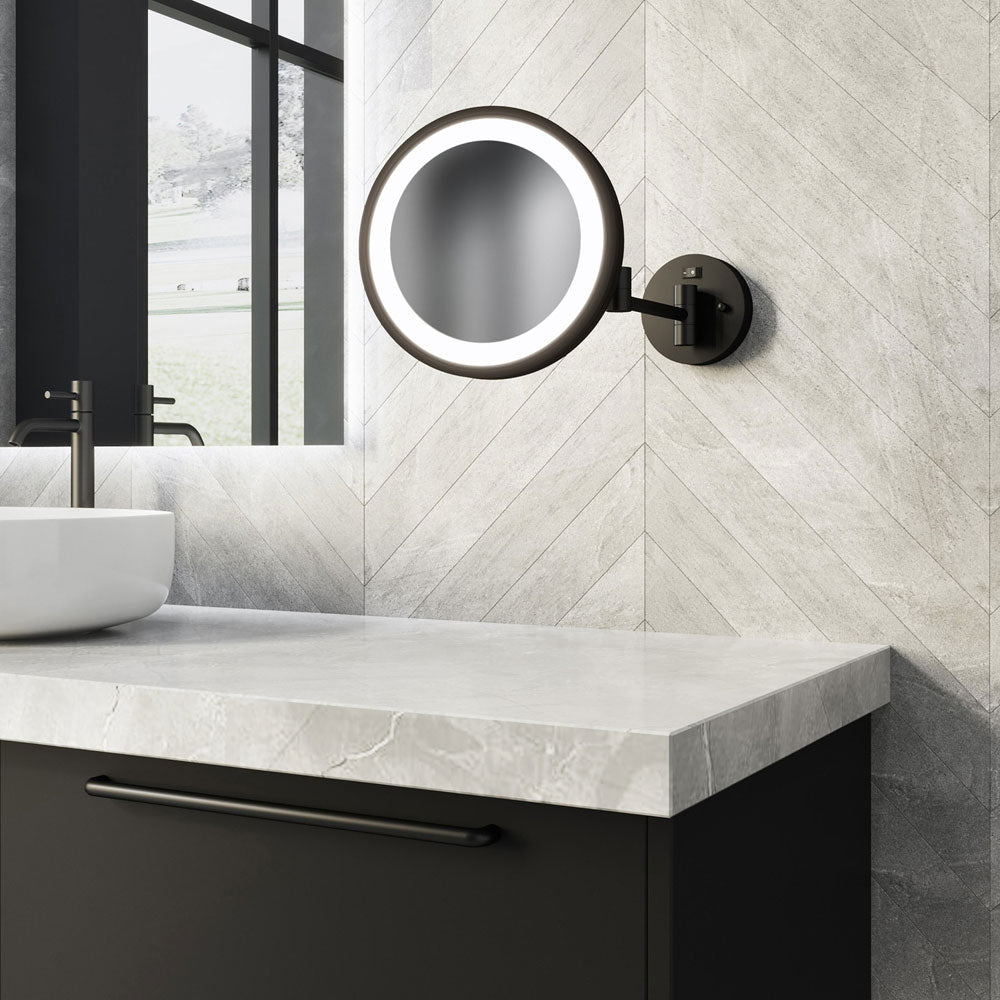 Blush LED Makeup Mirror in bathroom.