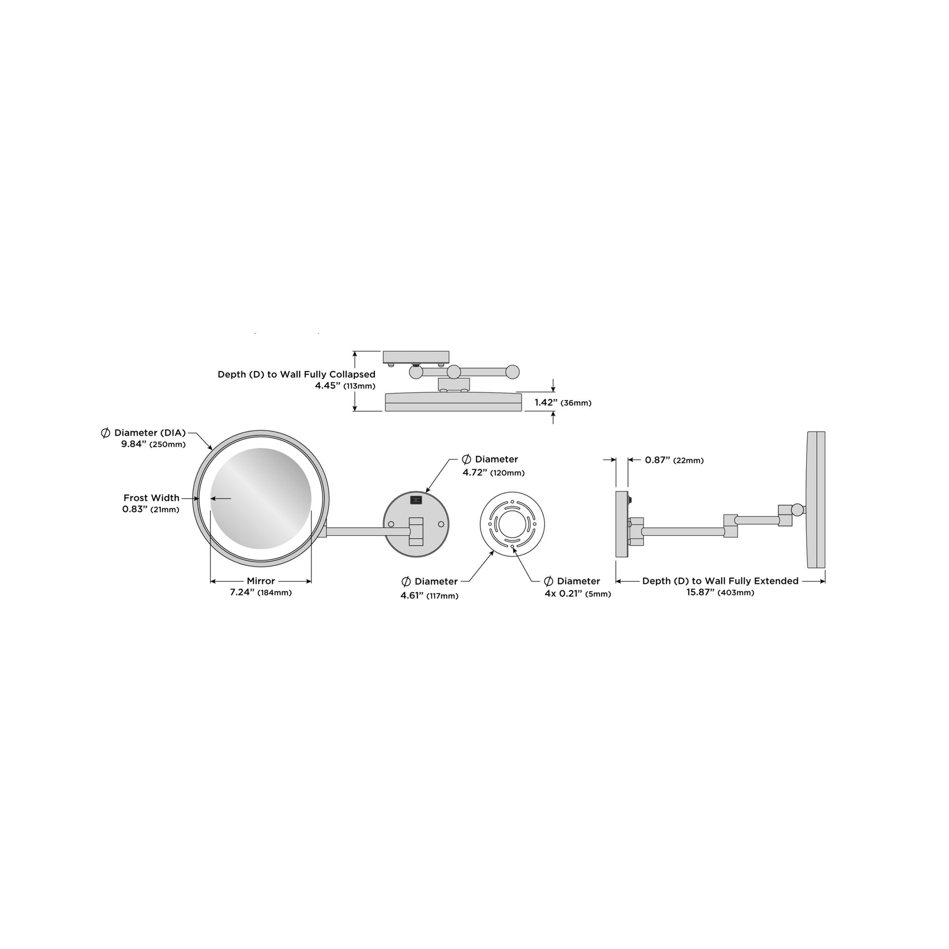 Blush LED Makeup Mirror - line drawing.