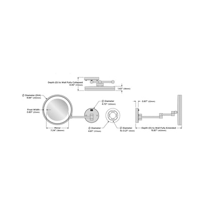 Blush LED Makeup Mirror - line drawing.