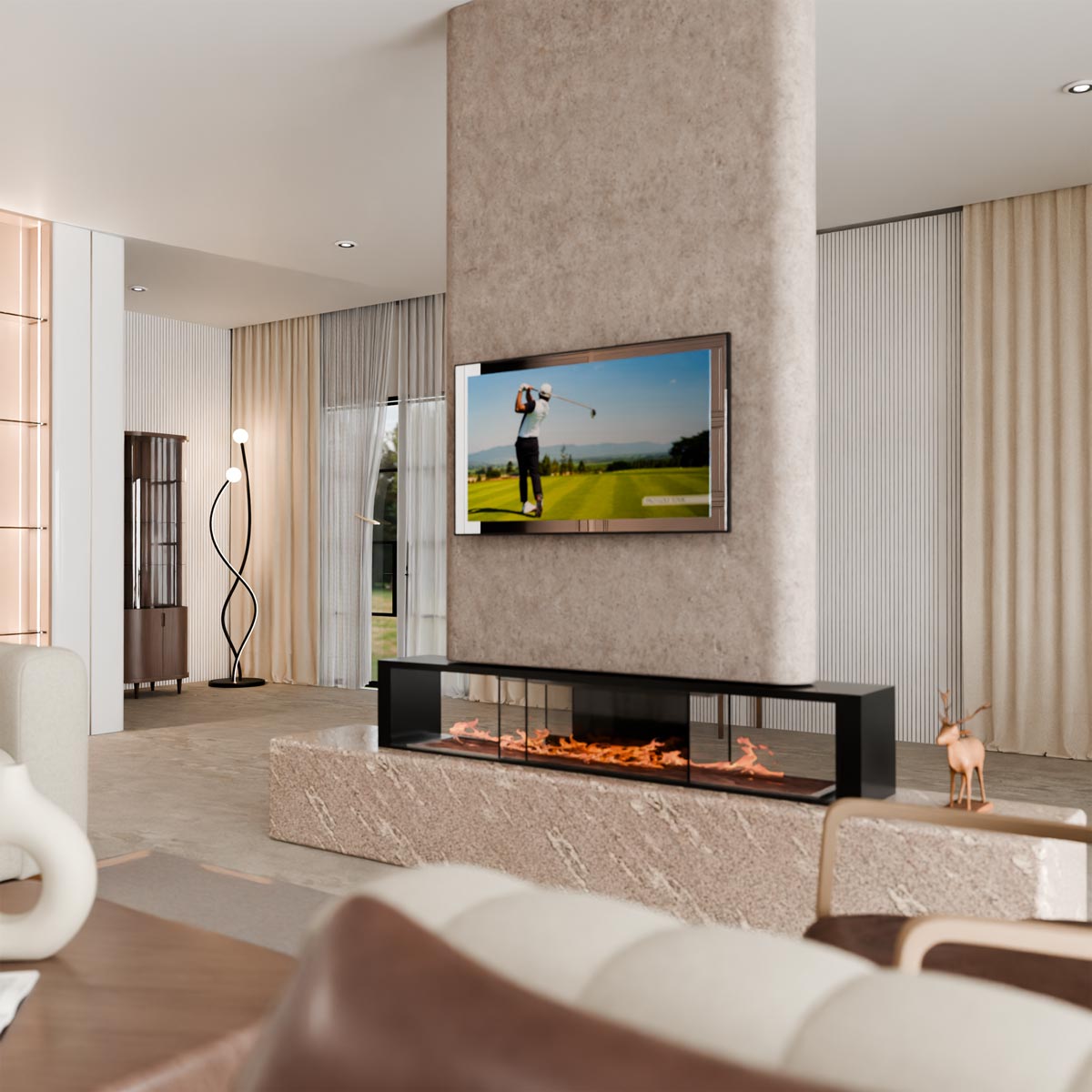 Eclipse Mirror TV Cover in living room.