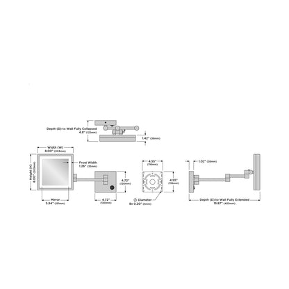 Elixir LED Makeup Mirror - line drawing.