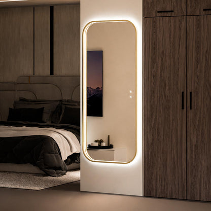 Eminence LED Lighted Mirror in bedroom.