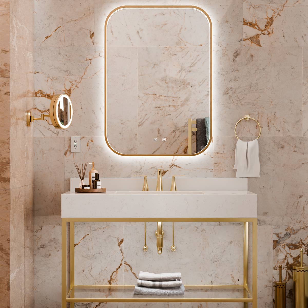 Eminence LED Lighted Mirror in bathroom.