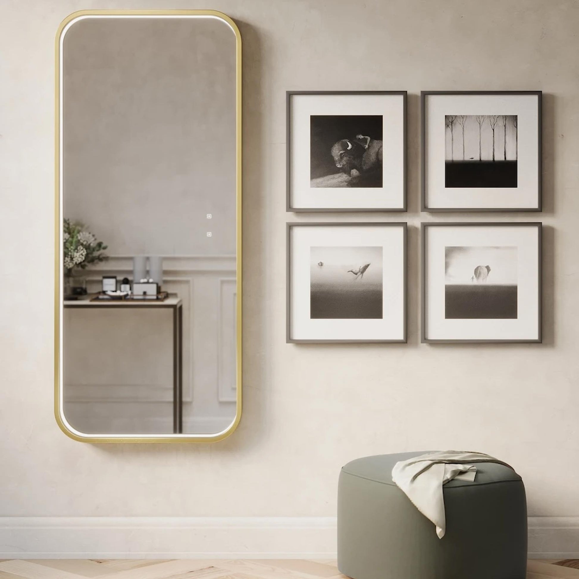 Eminence LED Lighted Mirror in bathroom.