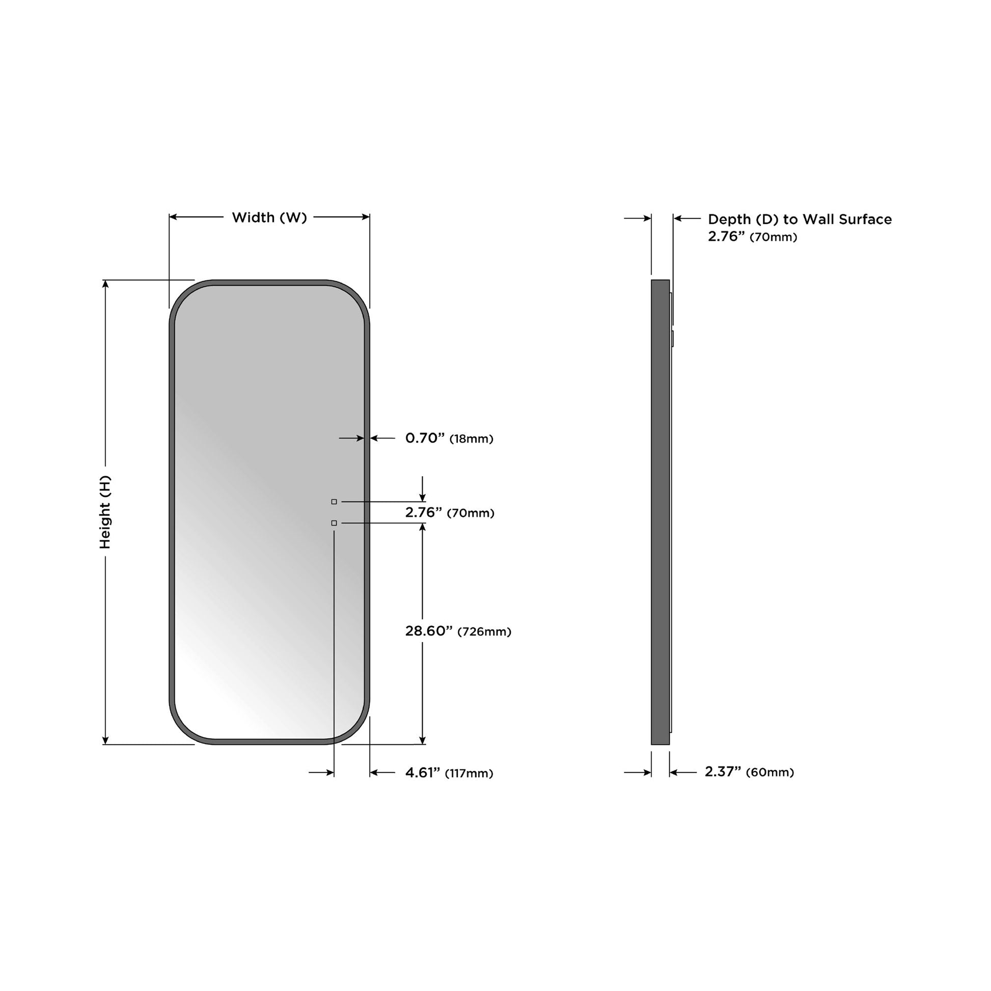 Eminence LED Lighted Mirror - line drawing.