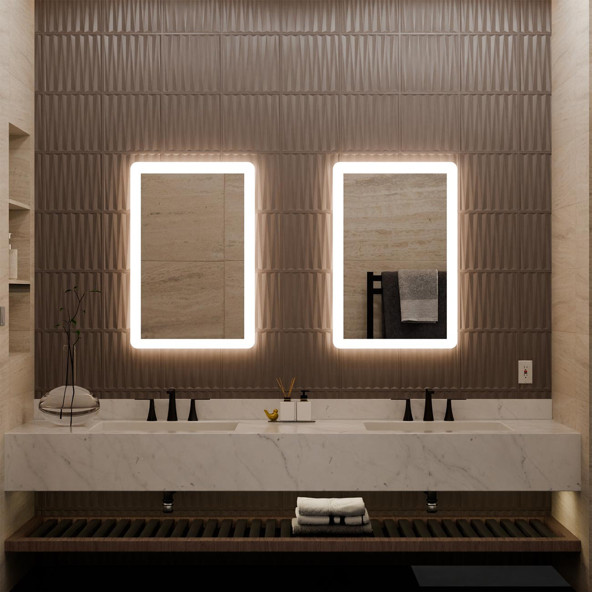 Eyla LED Lighted Mirror in bathroom.