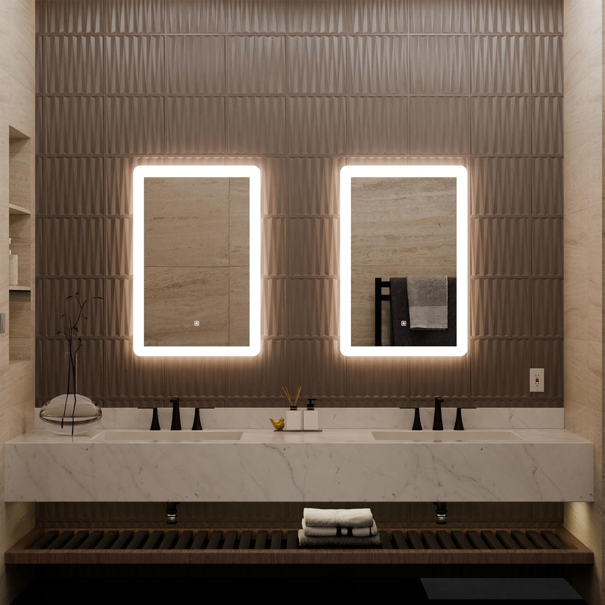 Eyla LED Lighted Mirror in bathroom.
