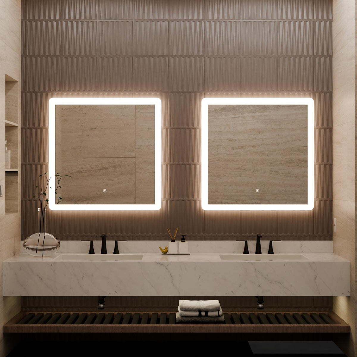 Eyla LED Lighted Mirror in bathroom.