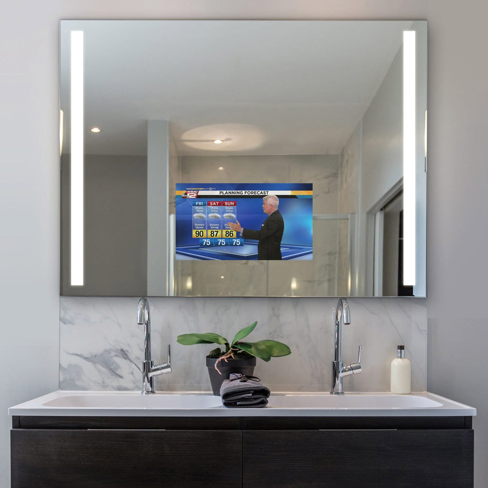 Fusion LED Mirror TV in bathroom.