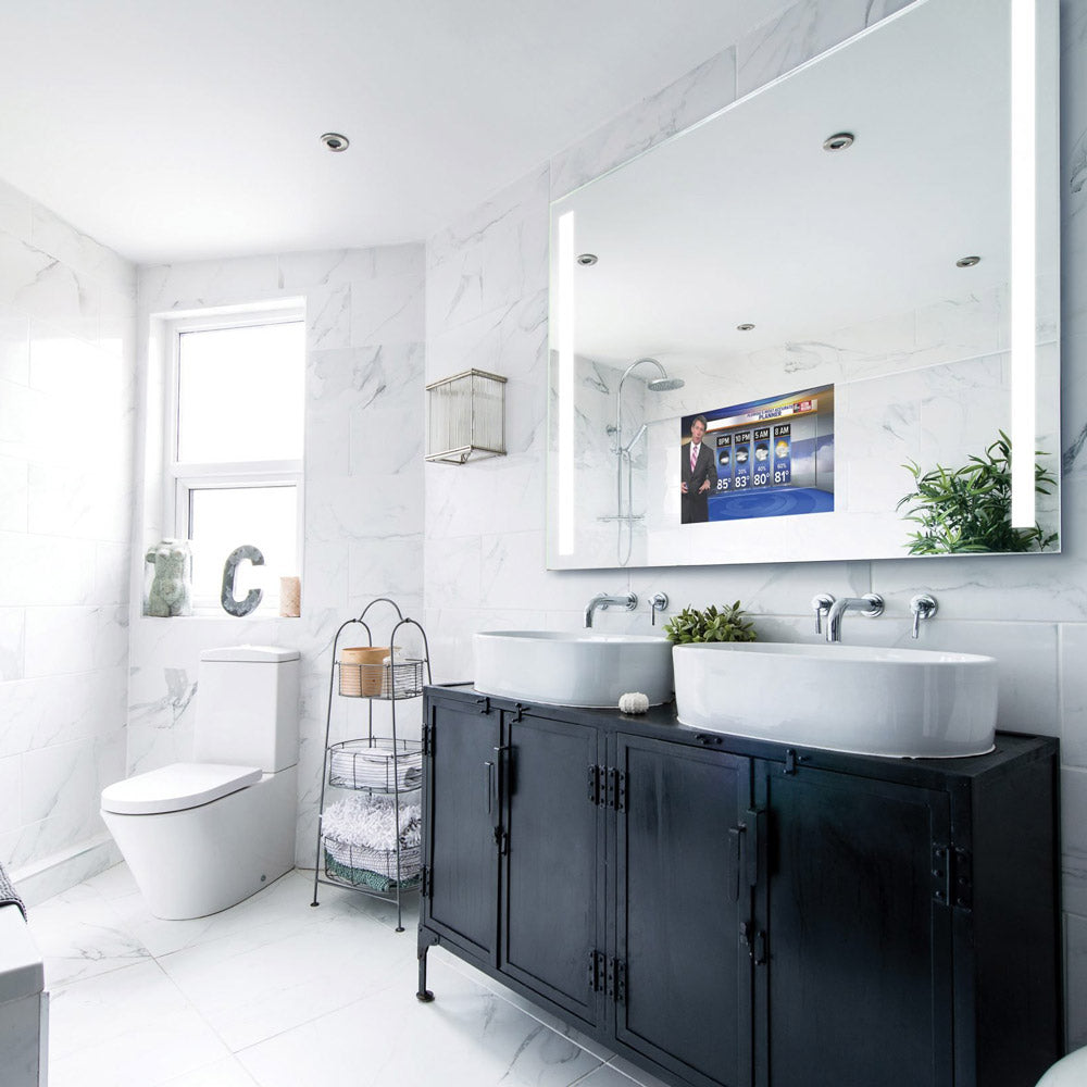 Fusion LED Mirror TV in bathroom.