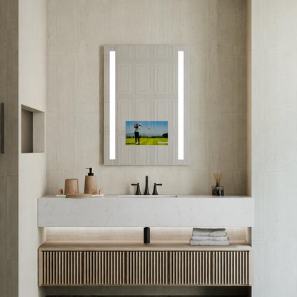 Fusion LED Mirror TV in bathroom.