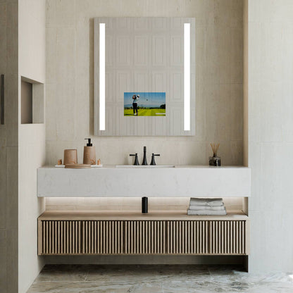 Fusion LED Mirror TV in bathroom.