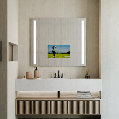 Fusion LED Mirror TV in bathroom.