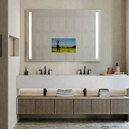 Fusion LED Mirror TV in bathroom.