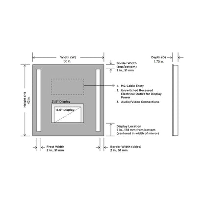 Fusion LED Mirror TV - line drawing.