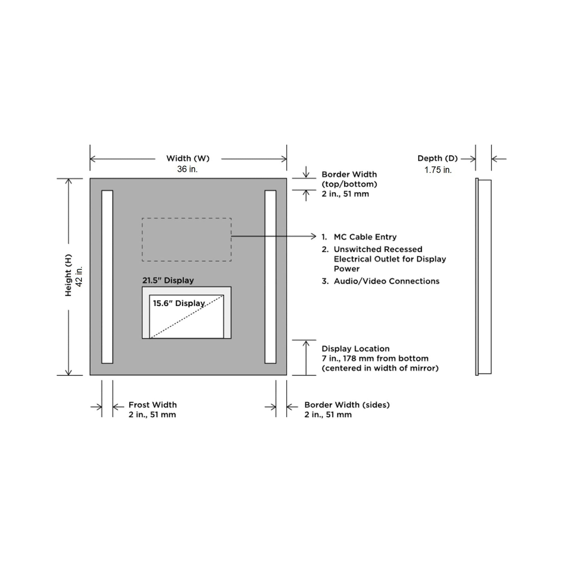 Fusion LED Mirror TV - line drawing.