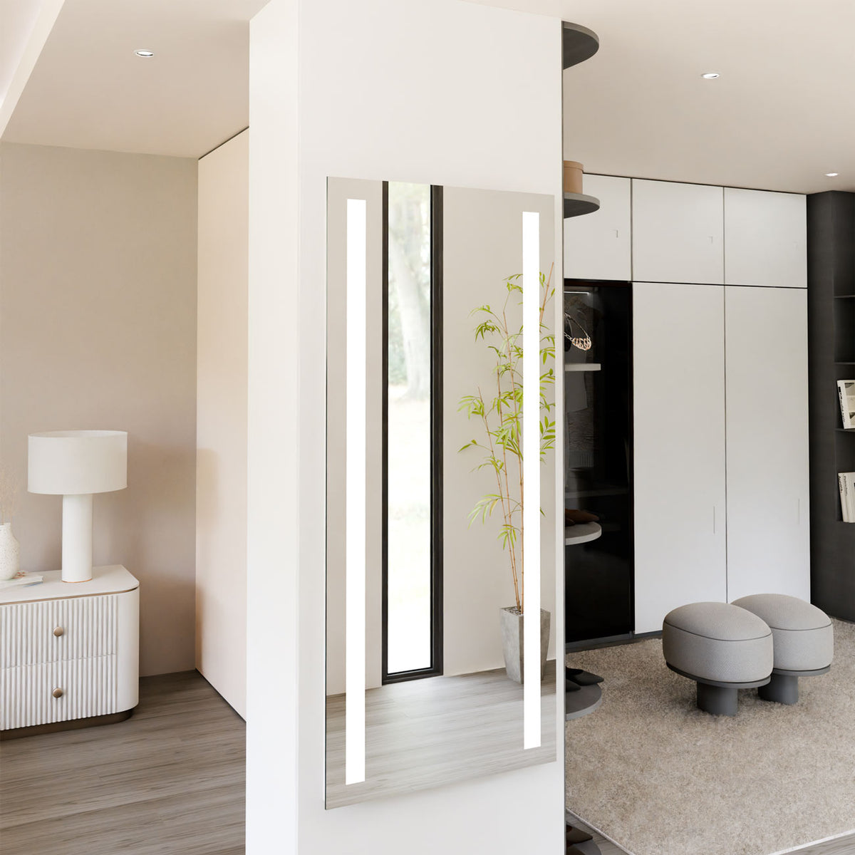 Fusion LED Wardrobe Mirror in bedroom.