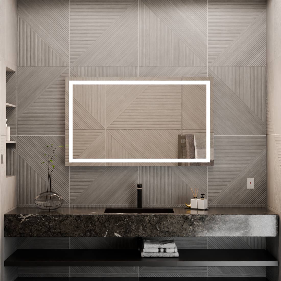 Integrity LED Lighted Mirror in bathroom.
