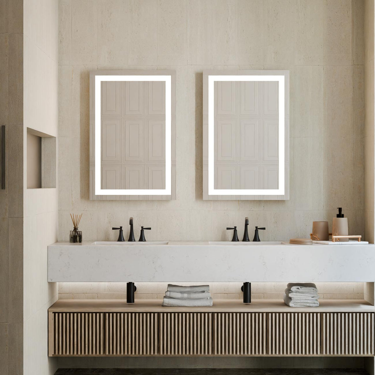 Integrity LED Lighted Mirror in bathroom.