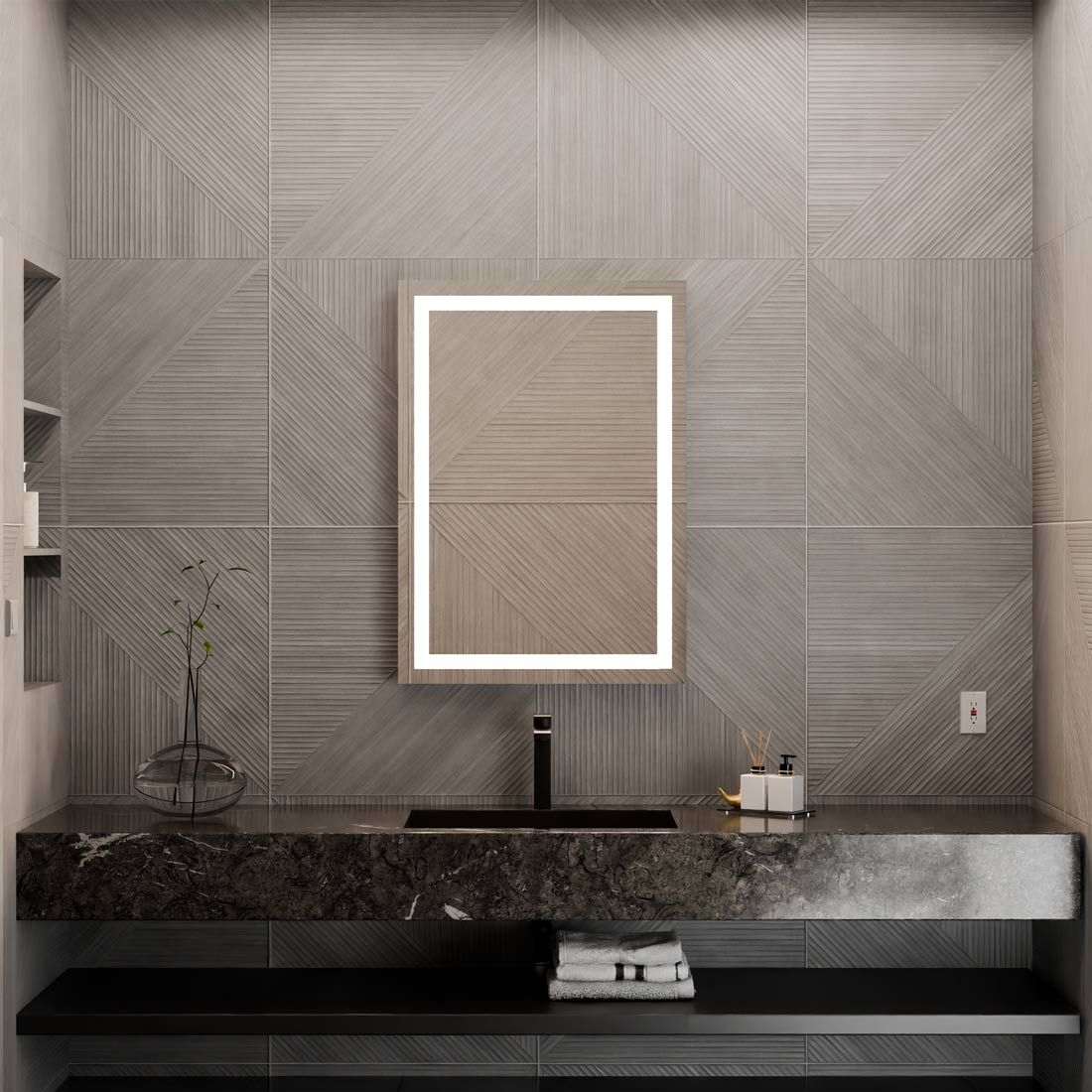 Integrity LED Lighted Mirror in bathroom.