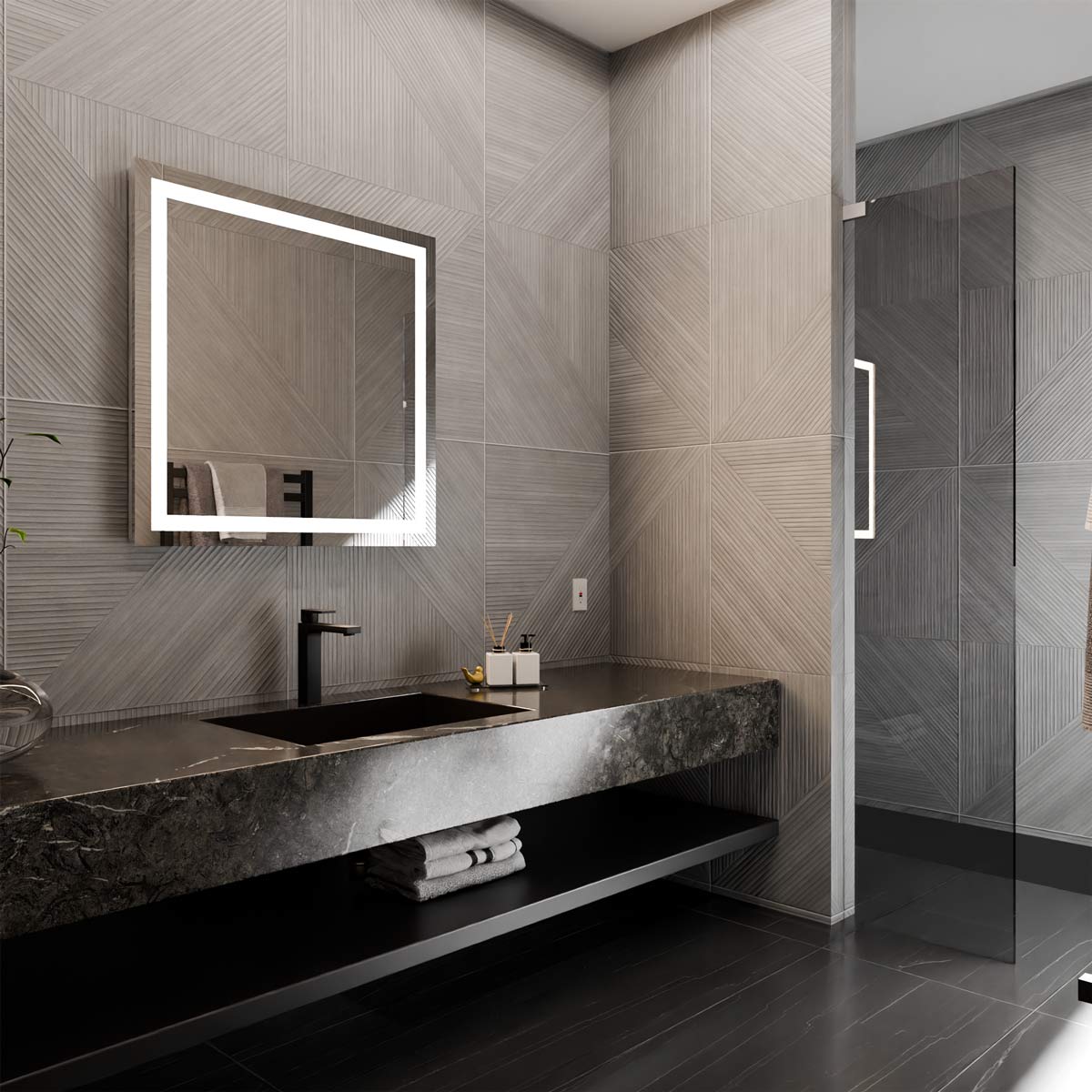 Integrity LED Lighted Mirror in bathroom.