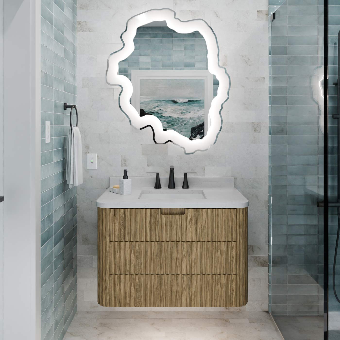 Isola LED Lighted Mirror in bathroom.