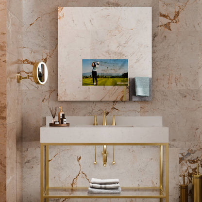 Loft Mirror TV in bathroom.
