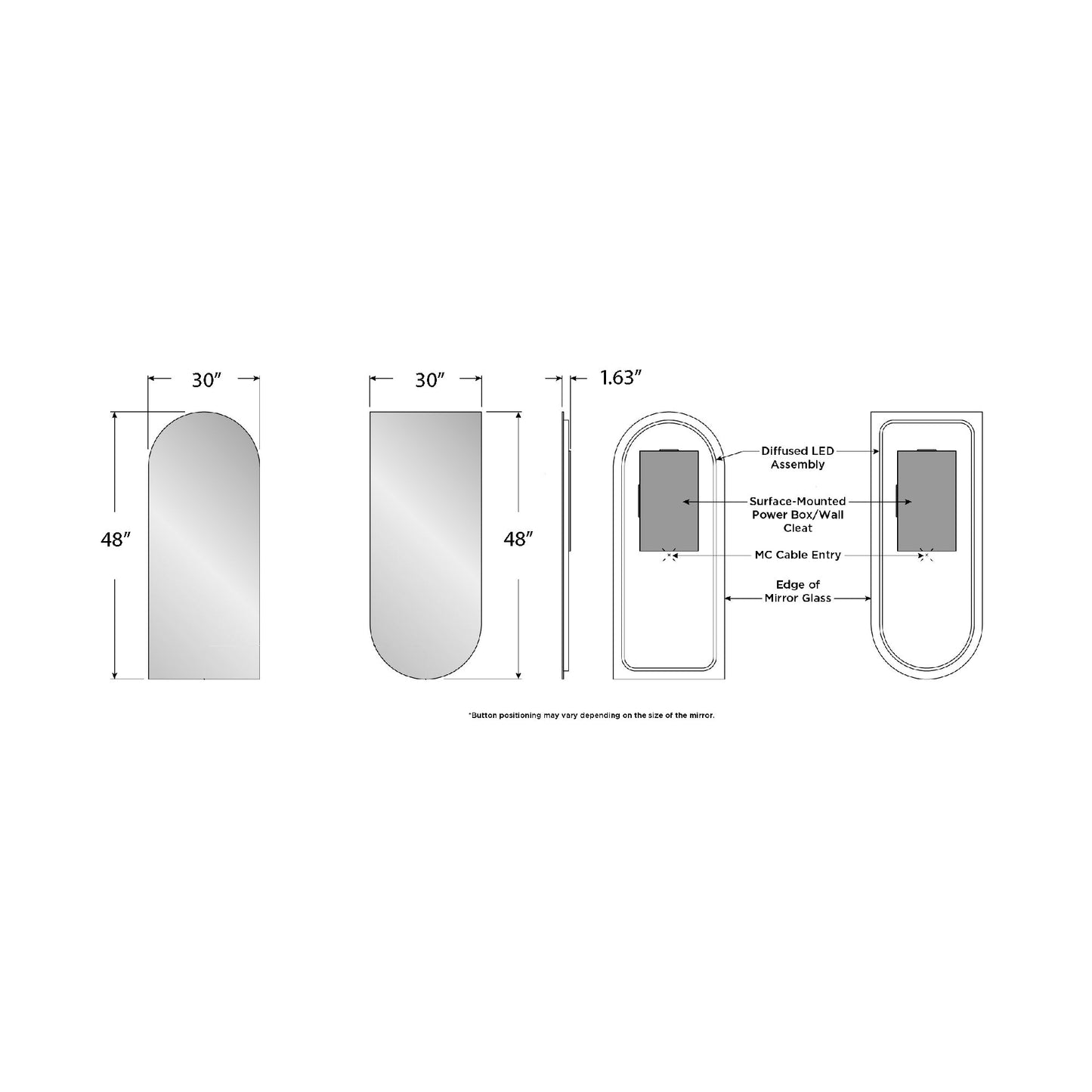 Pinnacle LED Lighted Mirror - line drawing.