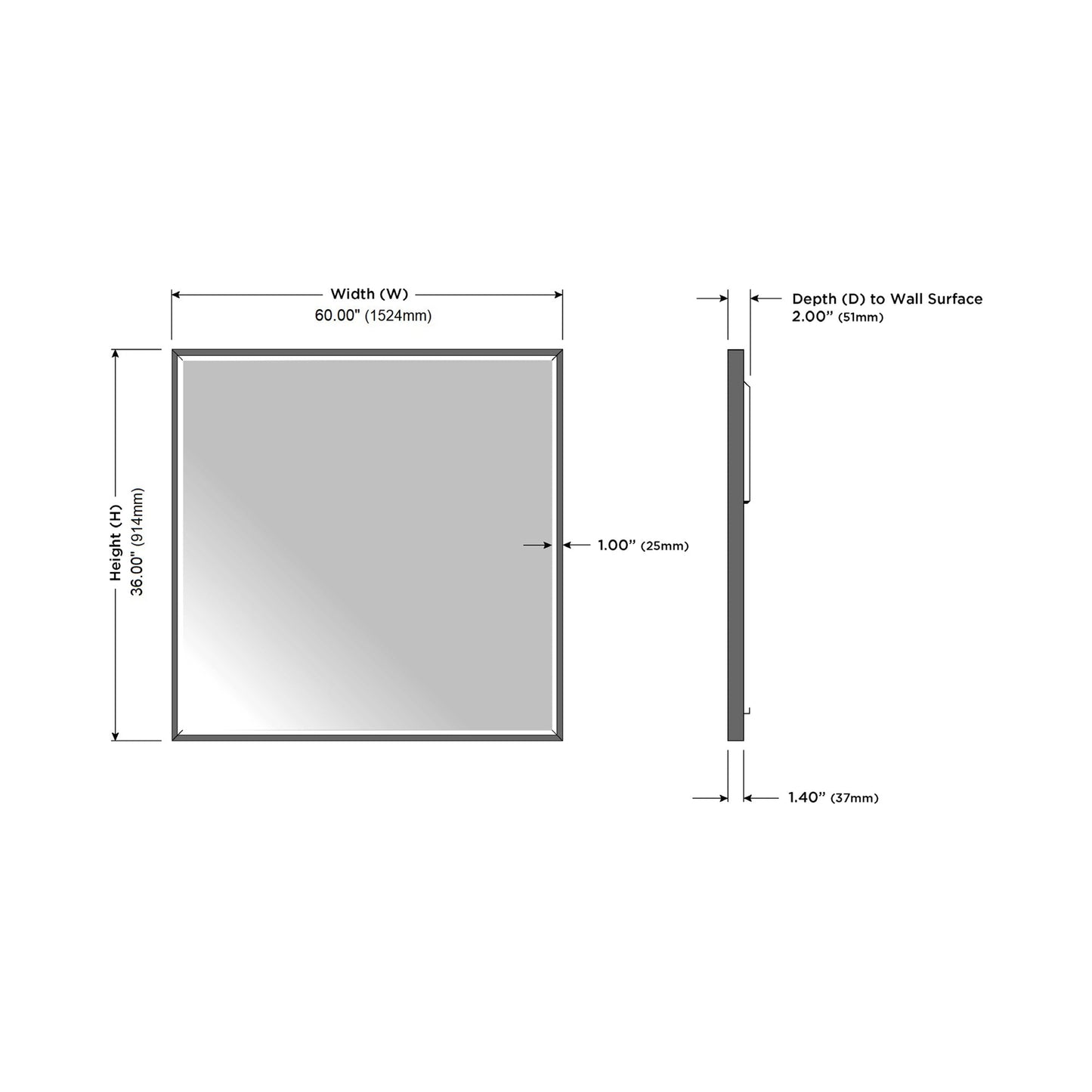 Radiance LED Lighted Mirror - line drawing.