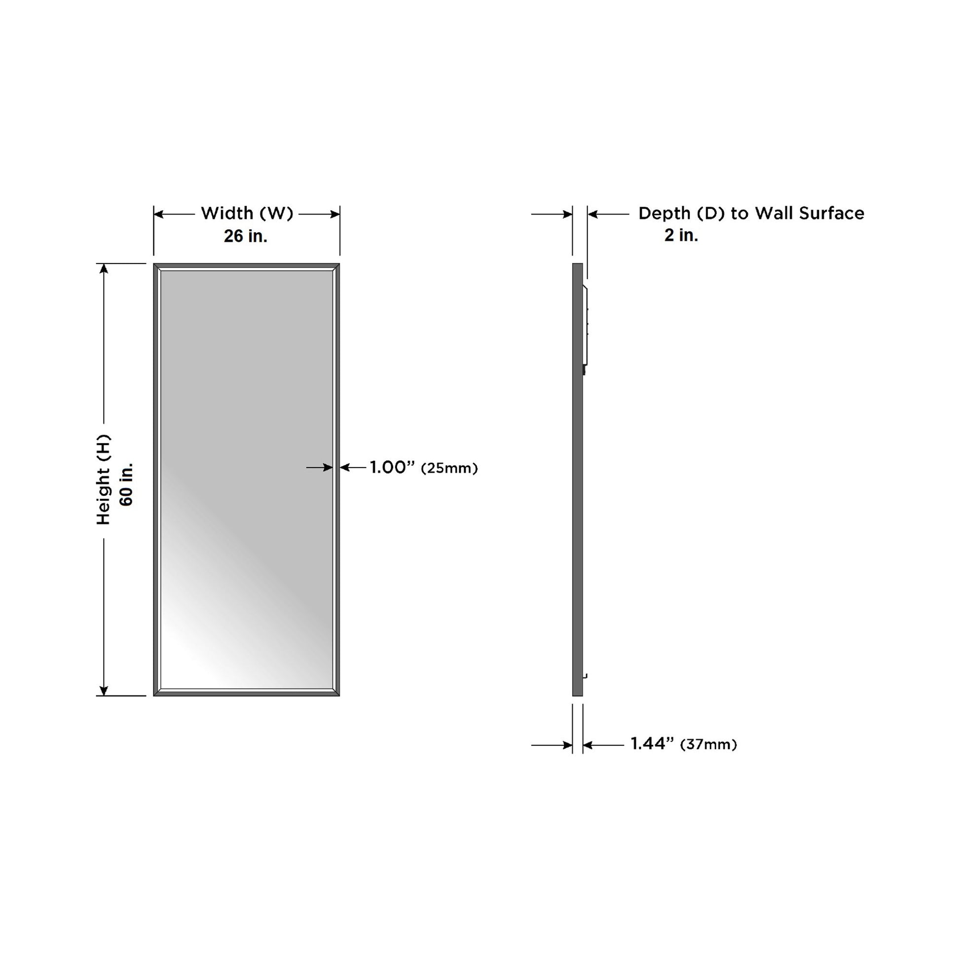 Radiance LED Wardrobe Mirror - line drawing.