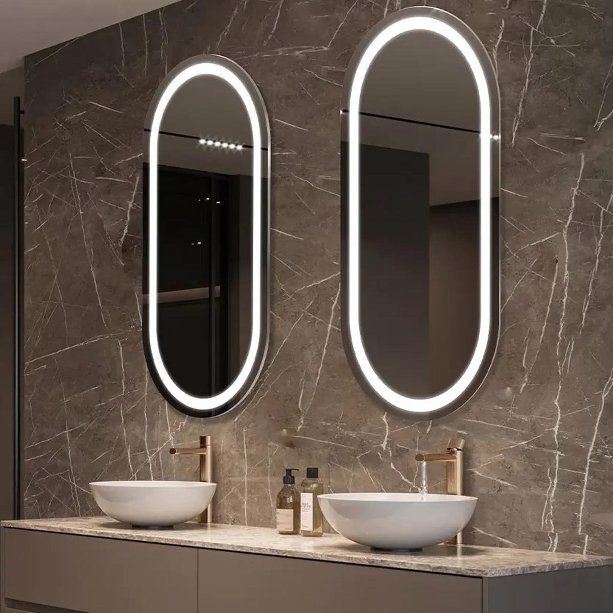 Saratoga LED Lighted Mirror in bathroom.